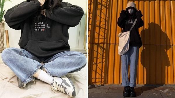 Cách phối áo hoodie nữ với quần ống rộng