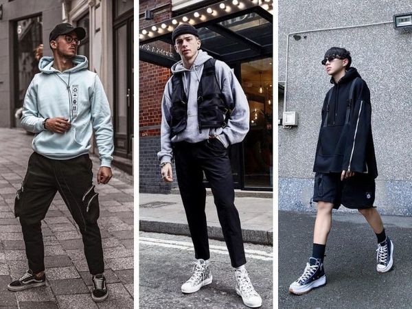 Quần jean đen được phối cùng chiếc áo khoác hoodie