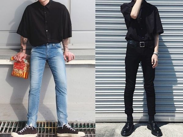 Phối quần jean đen cùng áo sơ mi nam
