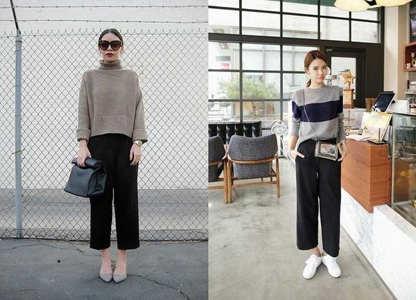 Quần ống rộng mặc với áo nỉ