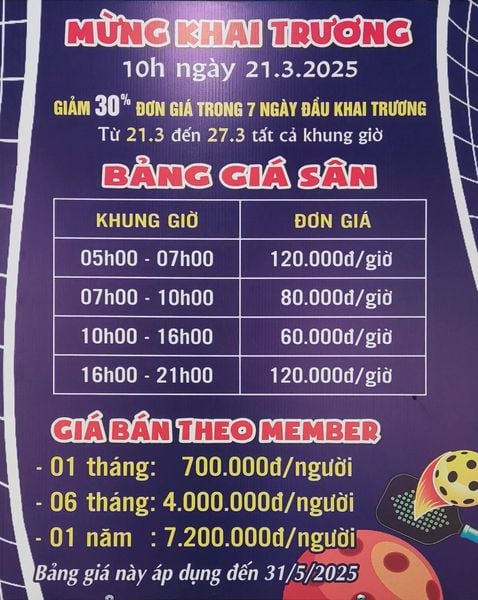 Pickleball Nha Trang - bảng giá sân 15 Hoàng Diệu