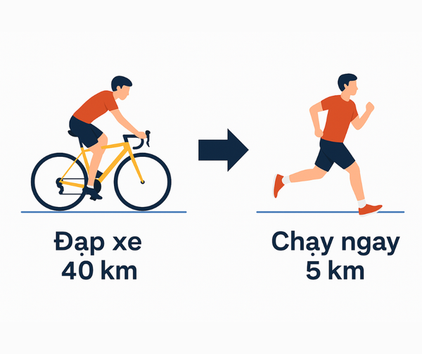 Đạp xe 40 km rồi xuống xe chạy ngay 5 km giúp rèn luyện sức bền và làm quen cảm giác chuyển môn
