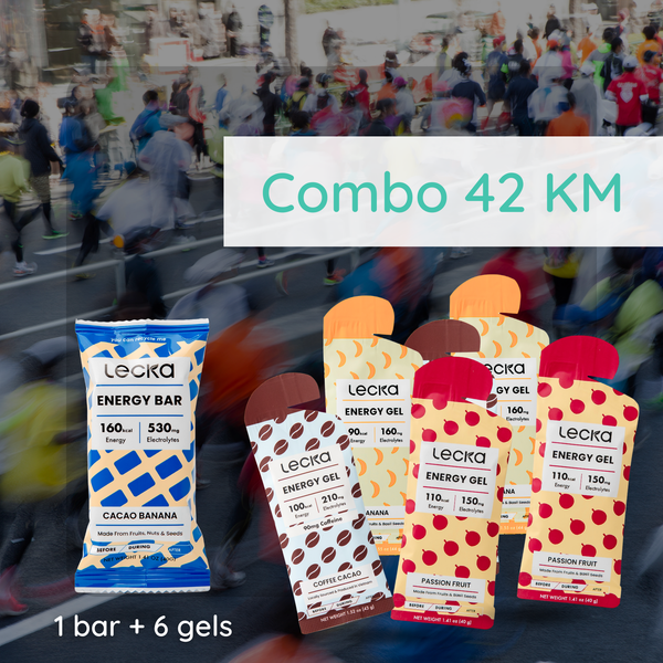 Combo 42km gồm 1 thanh năng lượng và 6 gel, cung cấp đủ carb và điện giải để duy trì hiệu suất bền vững từ km đầu đến vạch đích.