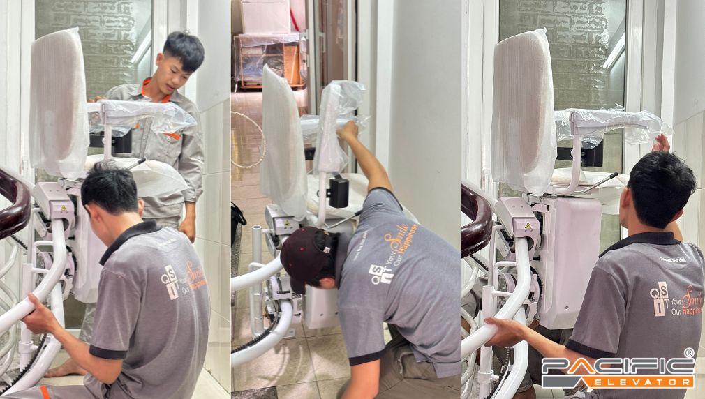 Kỹ thuật Pacific lắp đặt thang ghế stairlift tại nhà khách hàng