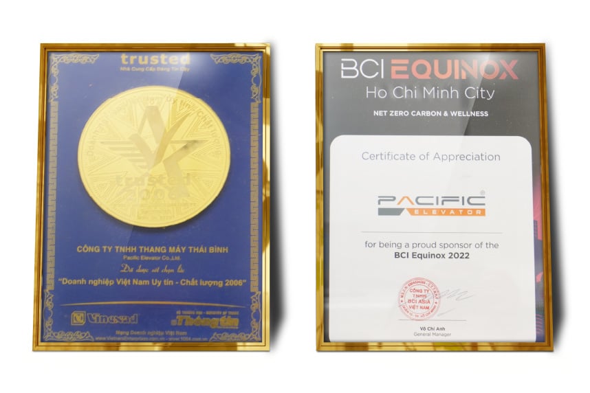 Hình ảnh các giải thưởng và chứng nhận của Thang Máy Pacific