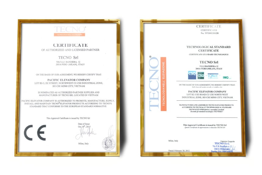 Hình ảnh các giải thưởng và chứng nhận của Thang Máy Pacific