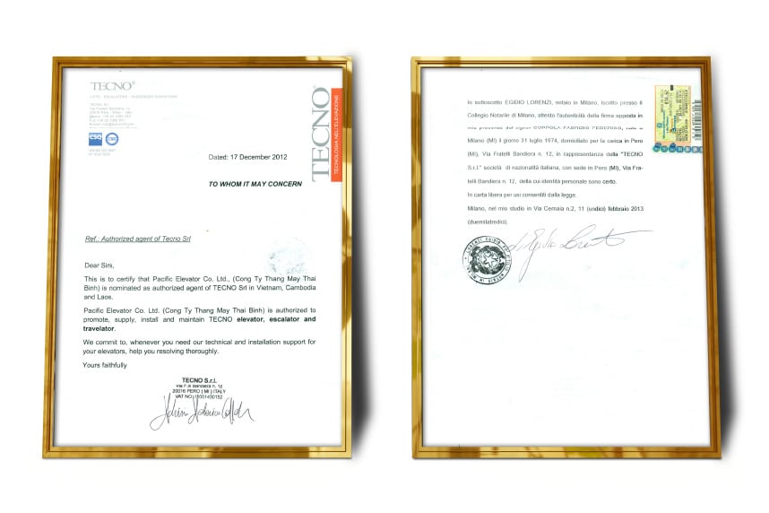 Hình ảnh các giải thưởng và chứng nhận của Thang Máy Pacific