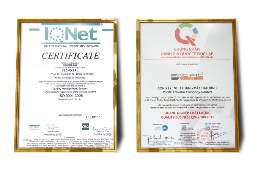 Hình ảnh các giải thưởng và chứng nhận của Thang Máy Pacific