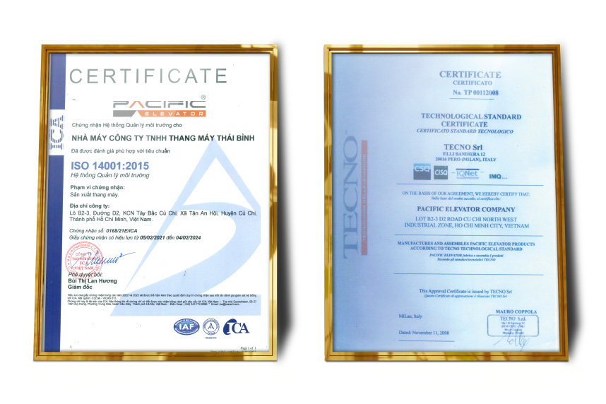 Hình ảnh các giải thưởng và chứng nhận của Thang Máy Pacific