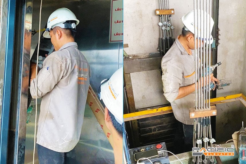 Hình ảnh Kỹ thuật viên Thang Máy Pacific đang thực hiện cải tạo nâng cấp thang máy