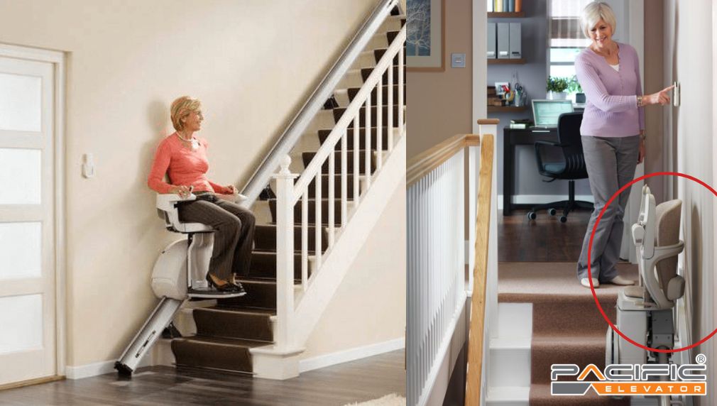 ghế thang máy có thể gấp gọn lại khi không sử dụng