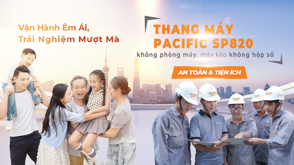 Thang máy khách Pacific SP820 - Không có máy phòng, máy kéo không hộp số