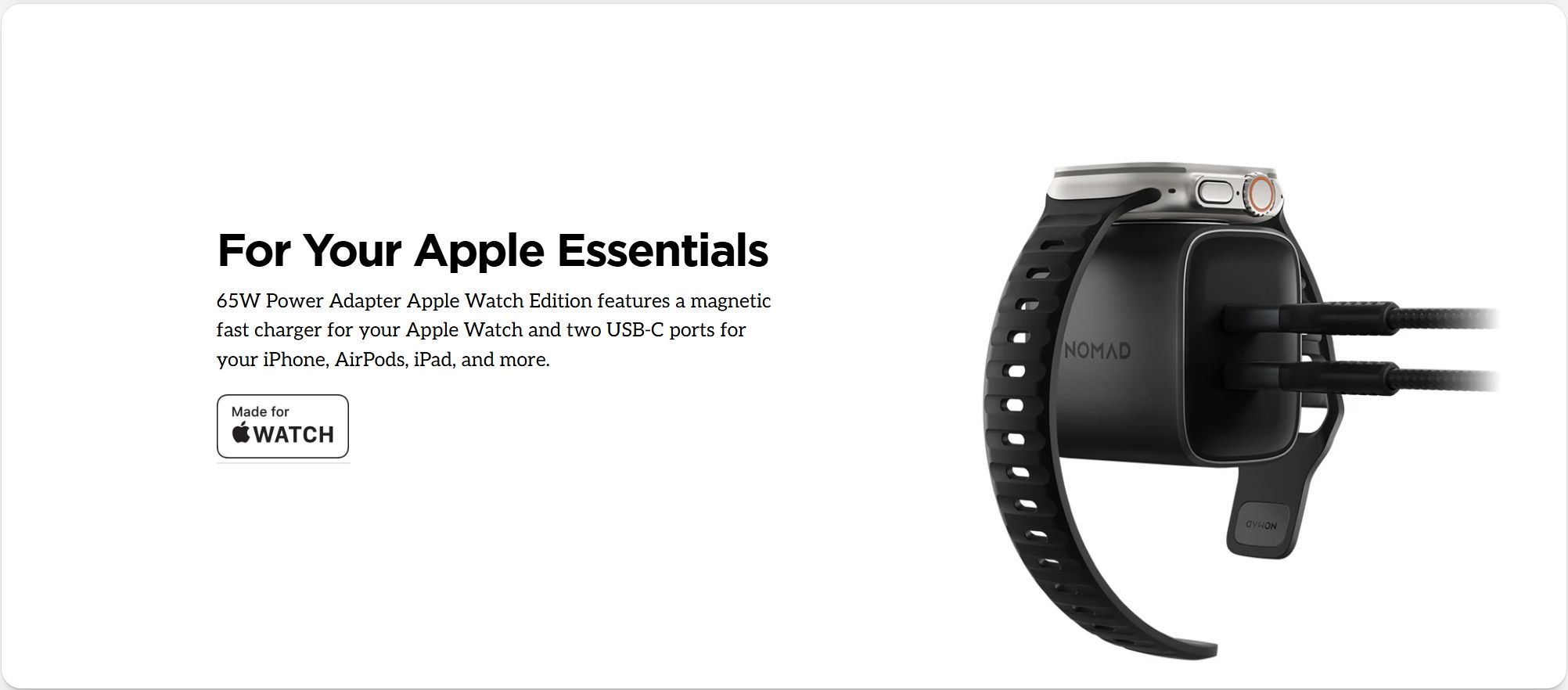 Củ sạc nhanh đa cổng Nomad 65W (GAN) tích hợp sạc Apple Watch
