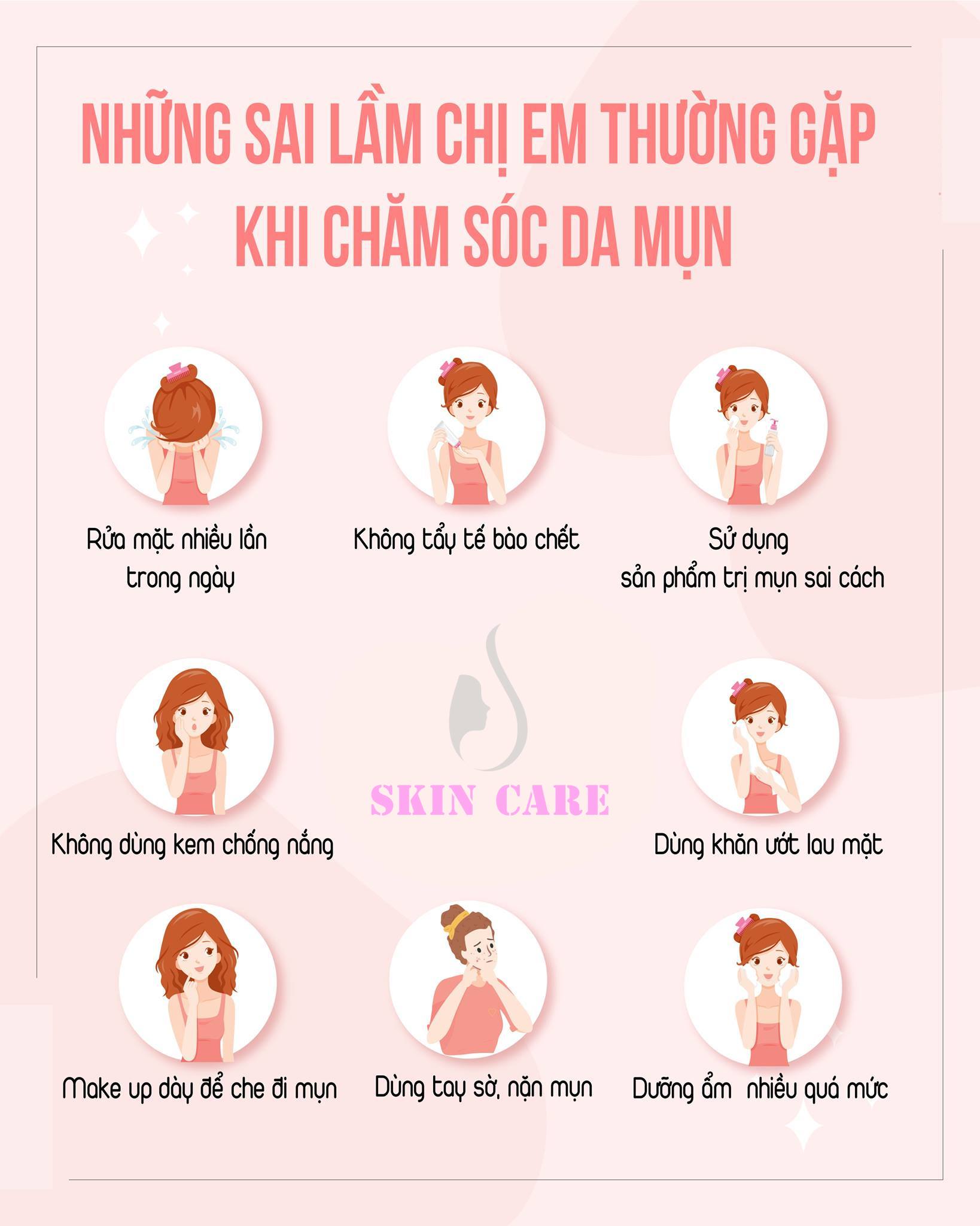 NHỮNG SAI LẦM CHỊ EM THƯỜNG GẶP KHI CHĂM SÓC DA MỤN