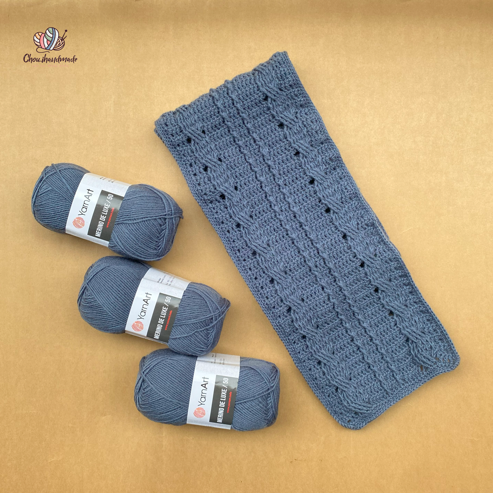 Chart Khăn Merino Họa Tiết Vặn Thừng Móc Từ Merino Delux 50 Của Yarnart