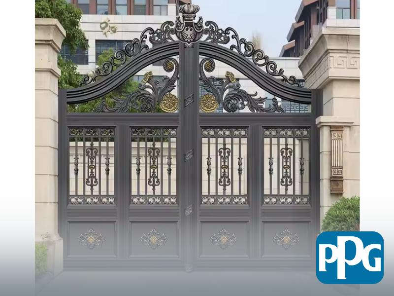 Mẫu 15: Cửa sắt 4 cánh sơn tĩnh điện màu xám cho biệt thự nhà phố