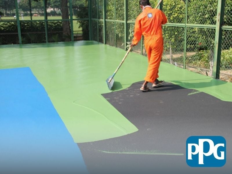 Thi công sơn PU Epoxy cho nền sân vận động ngoài trời