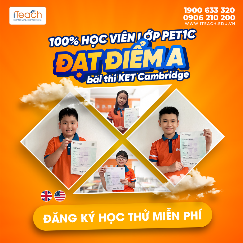 100% học viên lớp PET1C đạt điểm A Cambridge KET