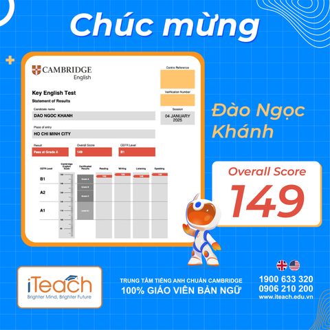 Học viên iTeach xuất sắc đạt 149/150 điểm KET