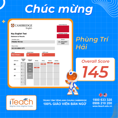 Xuất sắc ở tuổi 11: Học viên iTeach đạt điểm A chứng chỉ KET