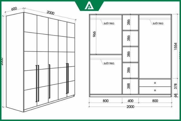 Tiêu chuẩn kích thước tủ quần áo phổ biến hiện nay
