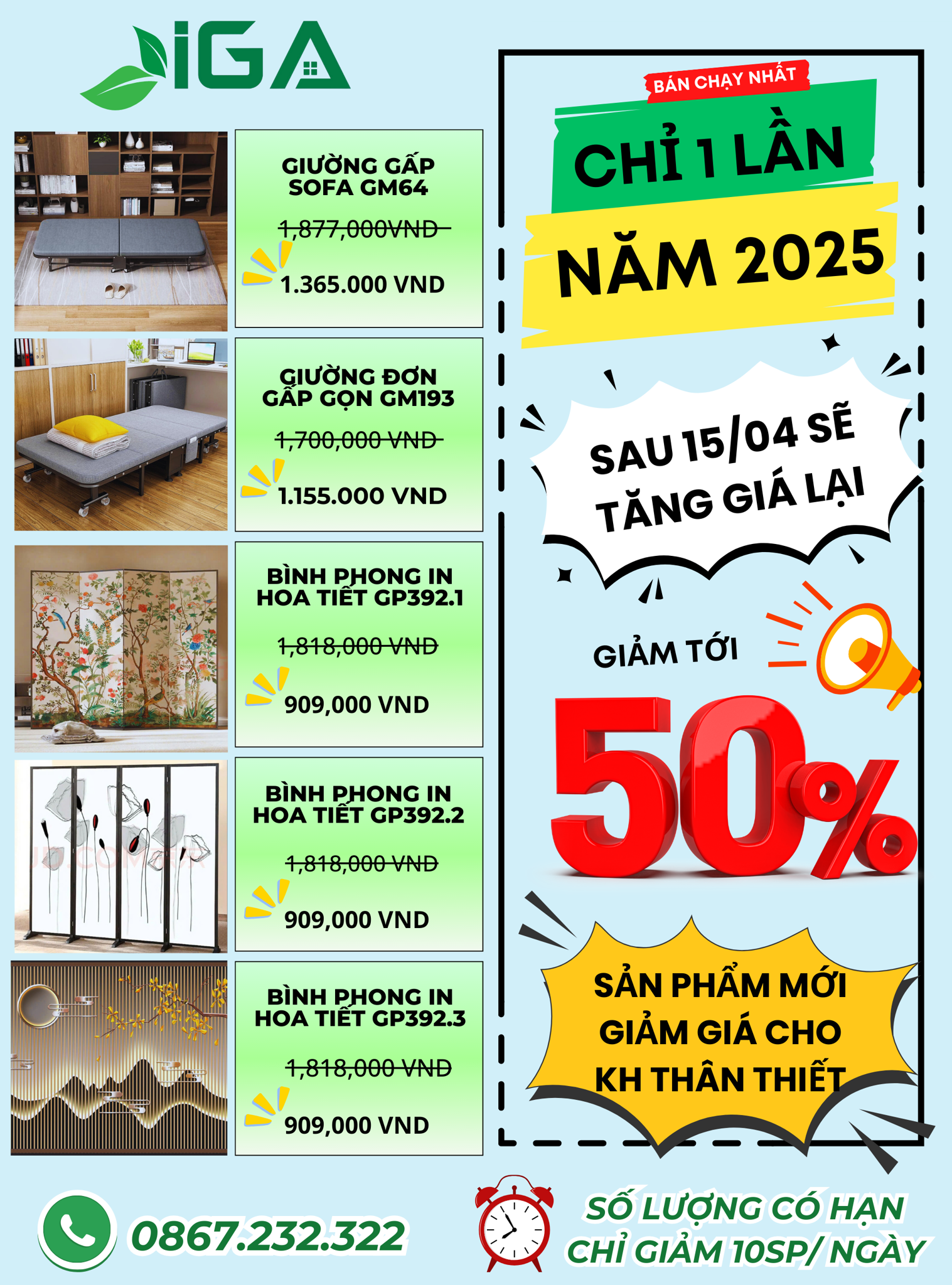 [Duy nhất trong năm] IGA giảm giá kịch sàn Best seller & ra mắt bình phong - Chỉ đến 15/04!