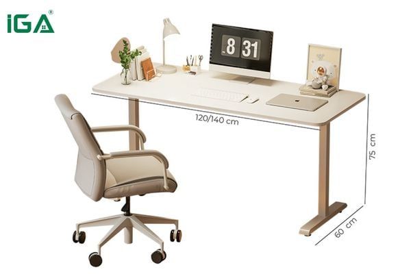 Bàn làm việc GM114 nổi bật với thiết kế tinh tế, hiện đại cùng màu trắng toàn diện sang trọng