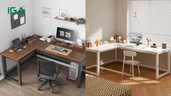 Bàn làm việc chữ L GM126 của IGA tối ưu góc phòng