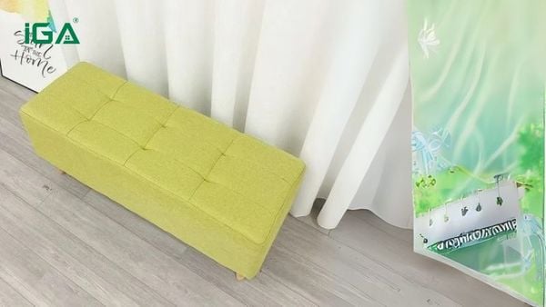 Ghế đôn dài Woody GC10 thiết kế tối giản, chân gỗ sồi chắc chắn, đệm vải kaki êm ái