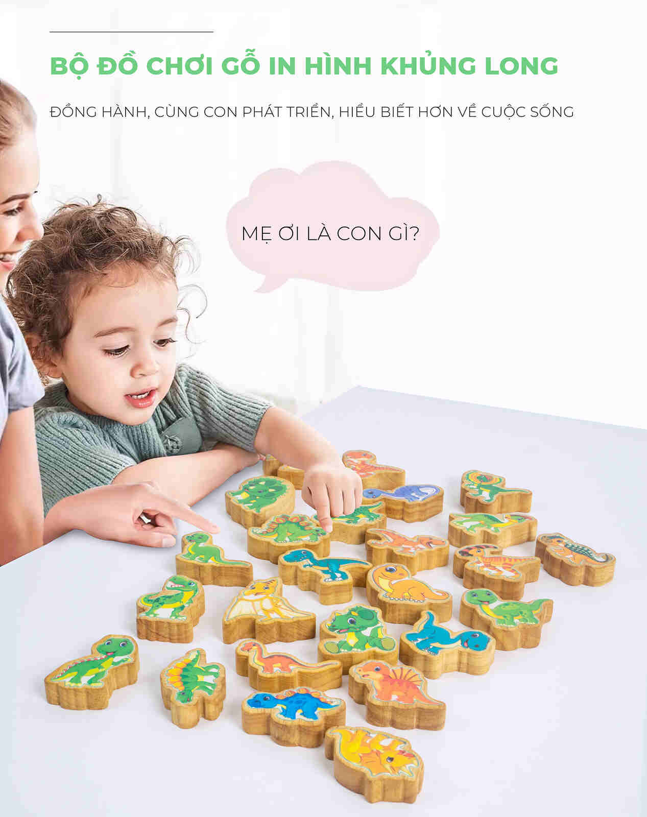 Bộ đồ chơi gỗ khủng long 25 mảnh sáng tạo