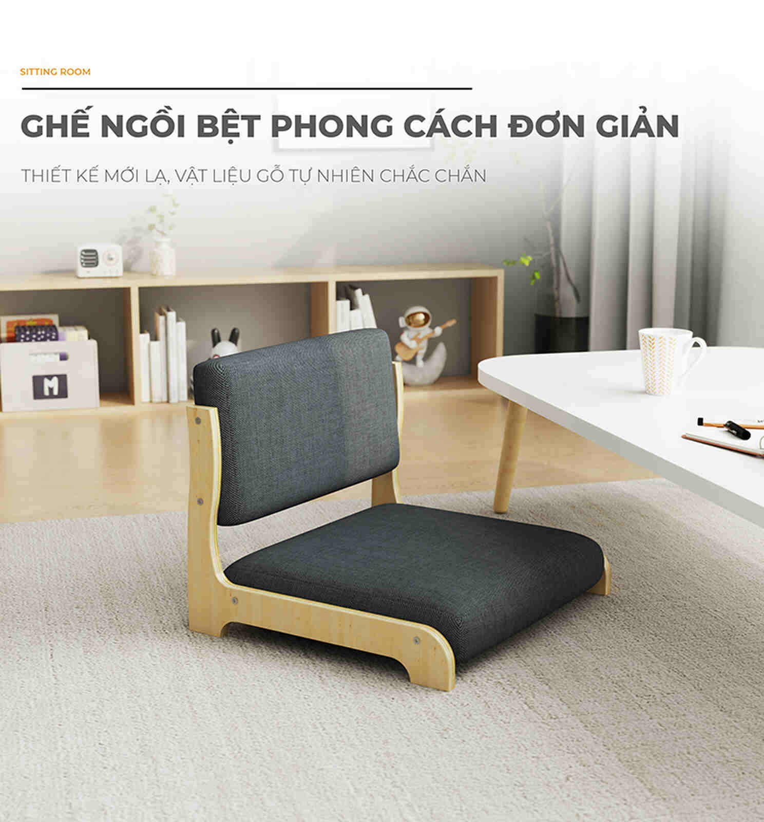 Ghế bệt lưng tựa gỗ vải cao cấp