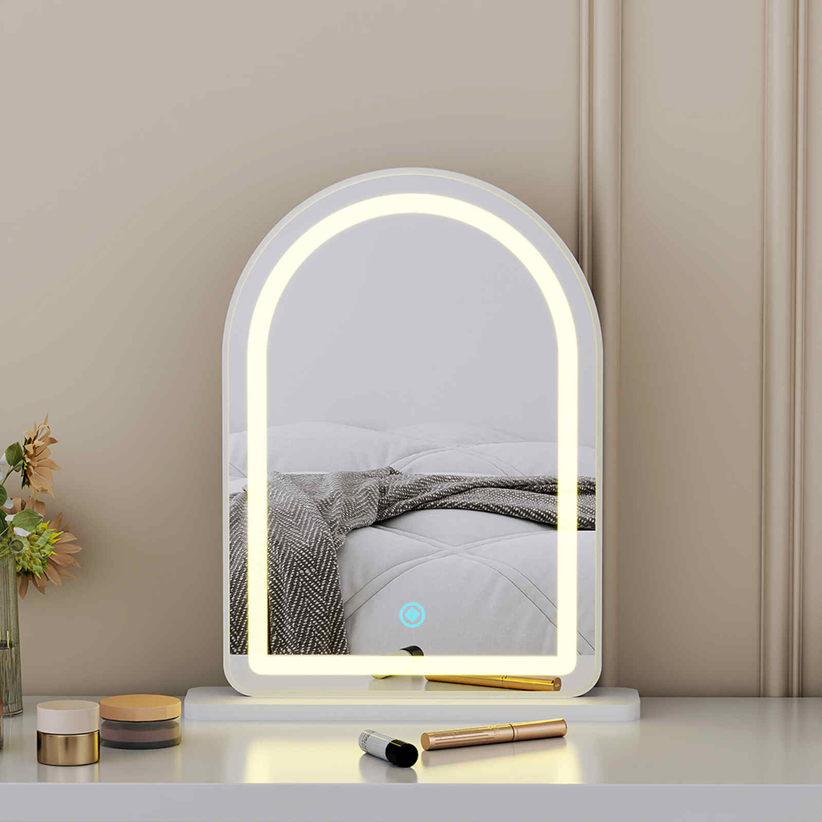 Gương để bàn trắng viền đèn LED