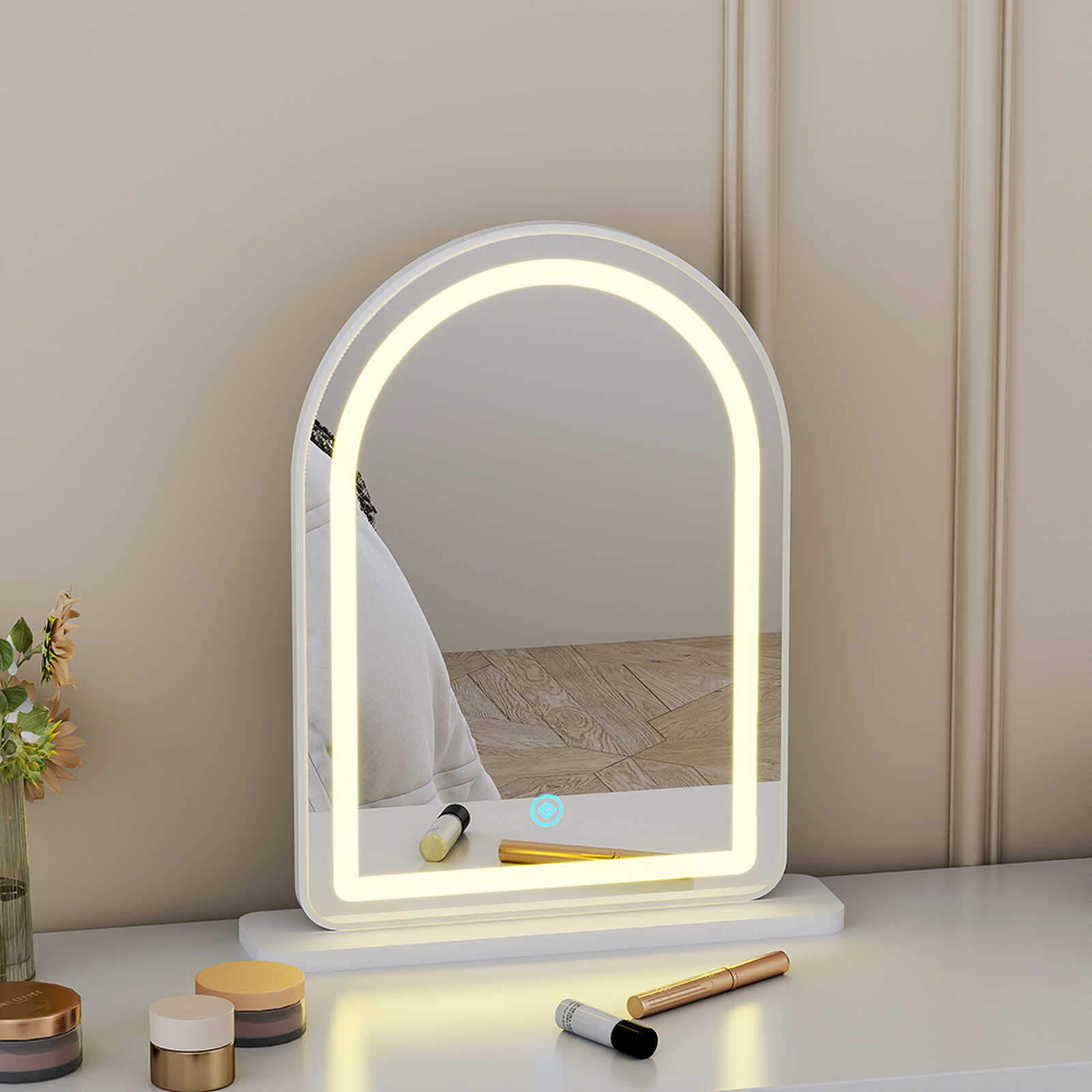 Gương để bàn trắng viền đèn LED