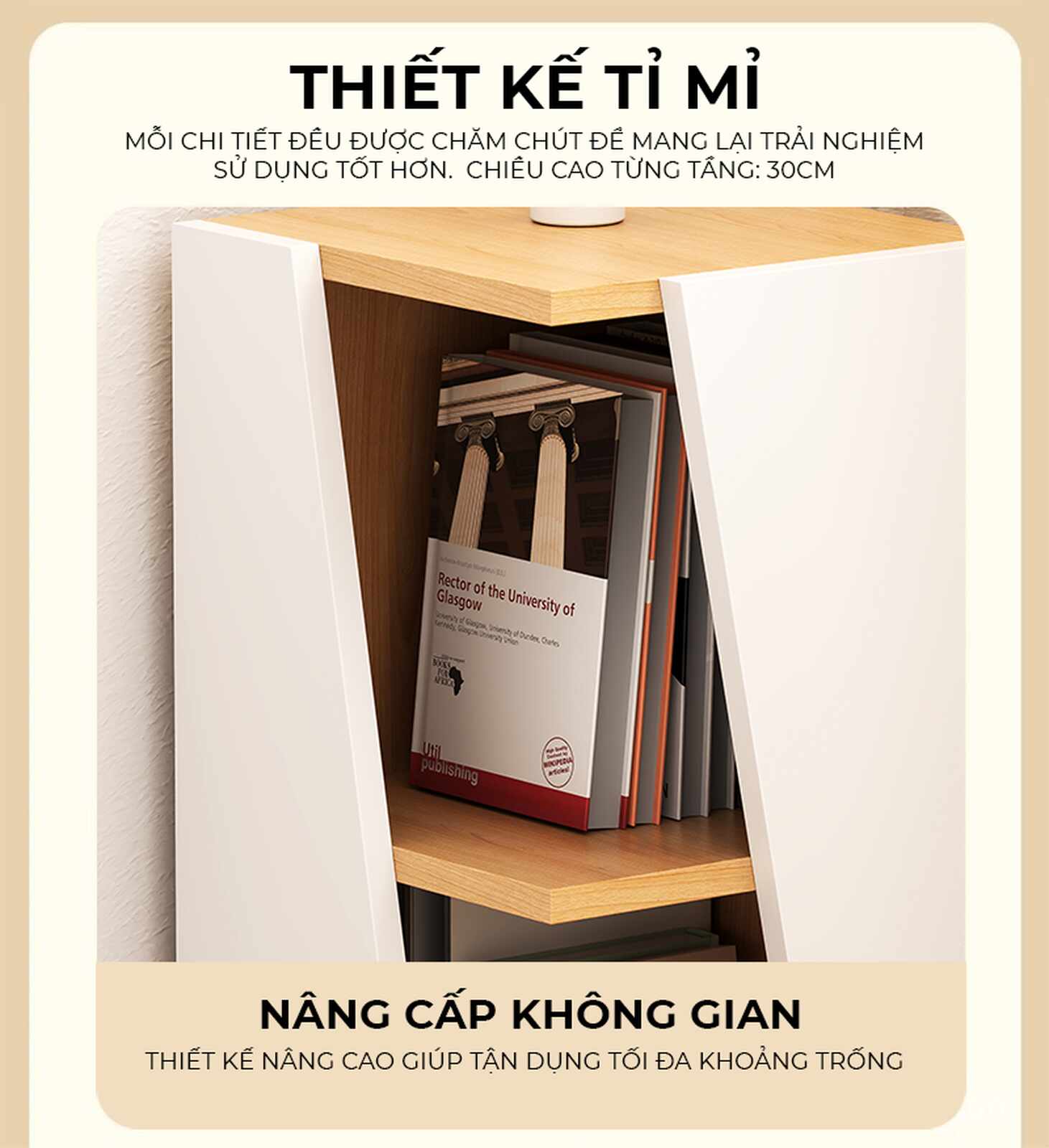 Kệ góc vân gỗ trắng tối giản
