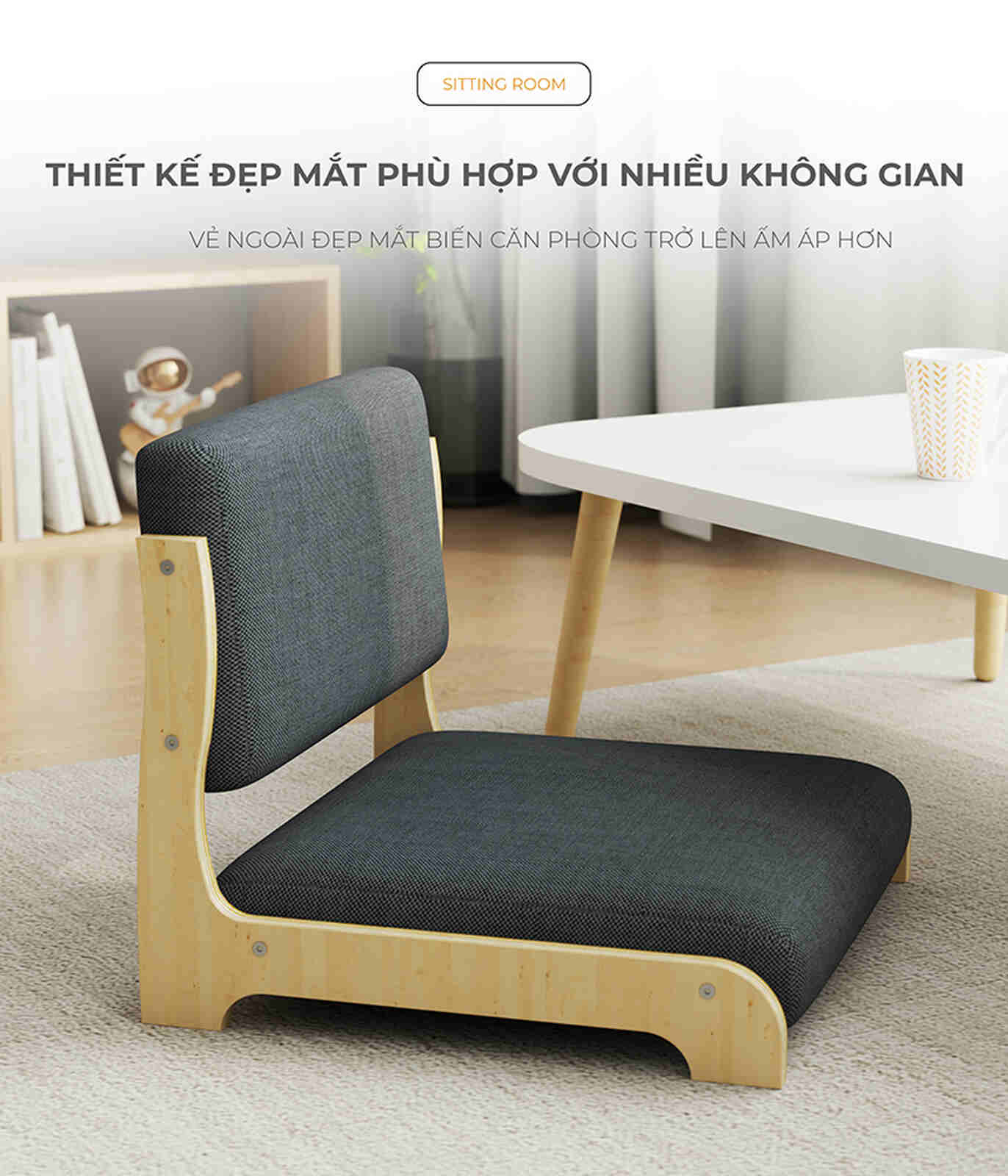 Ghế bệt lưng tựa gỗ vải cao cấp