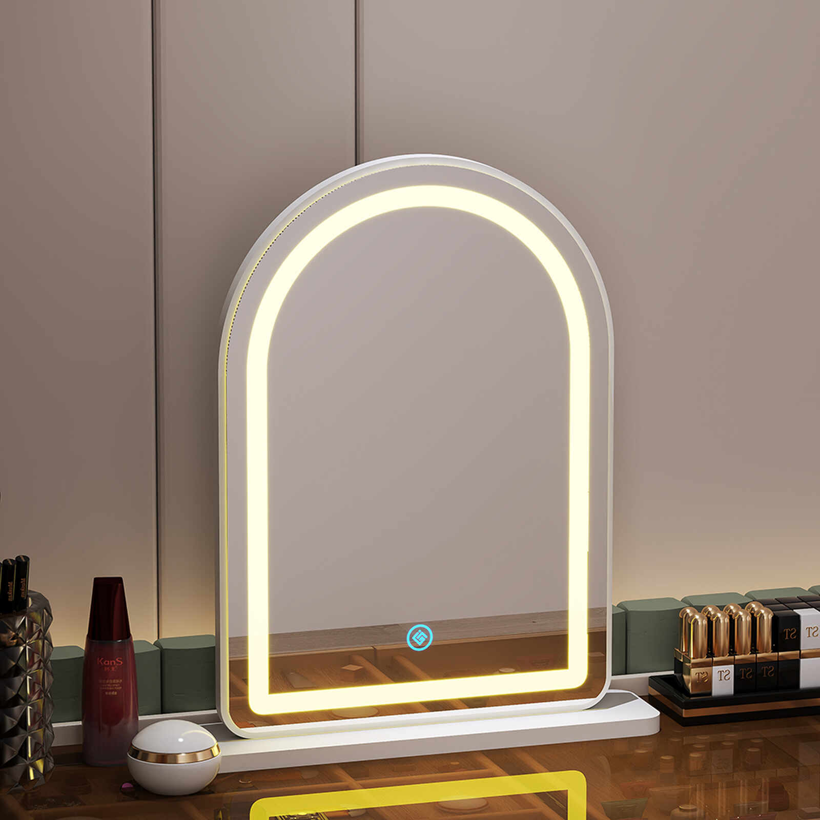 Gương để bàn trắng viền đèn LED