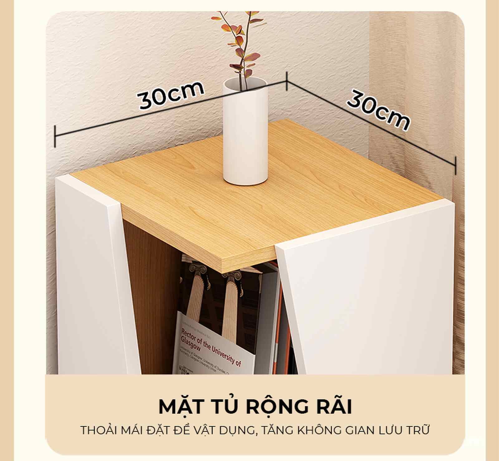 Kệ góc vân gỗ trắng tối giản