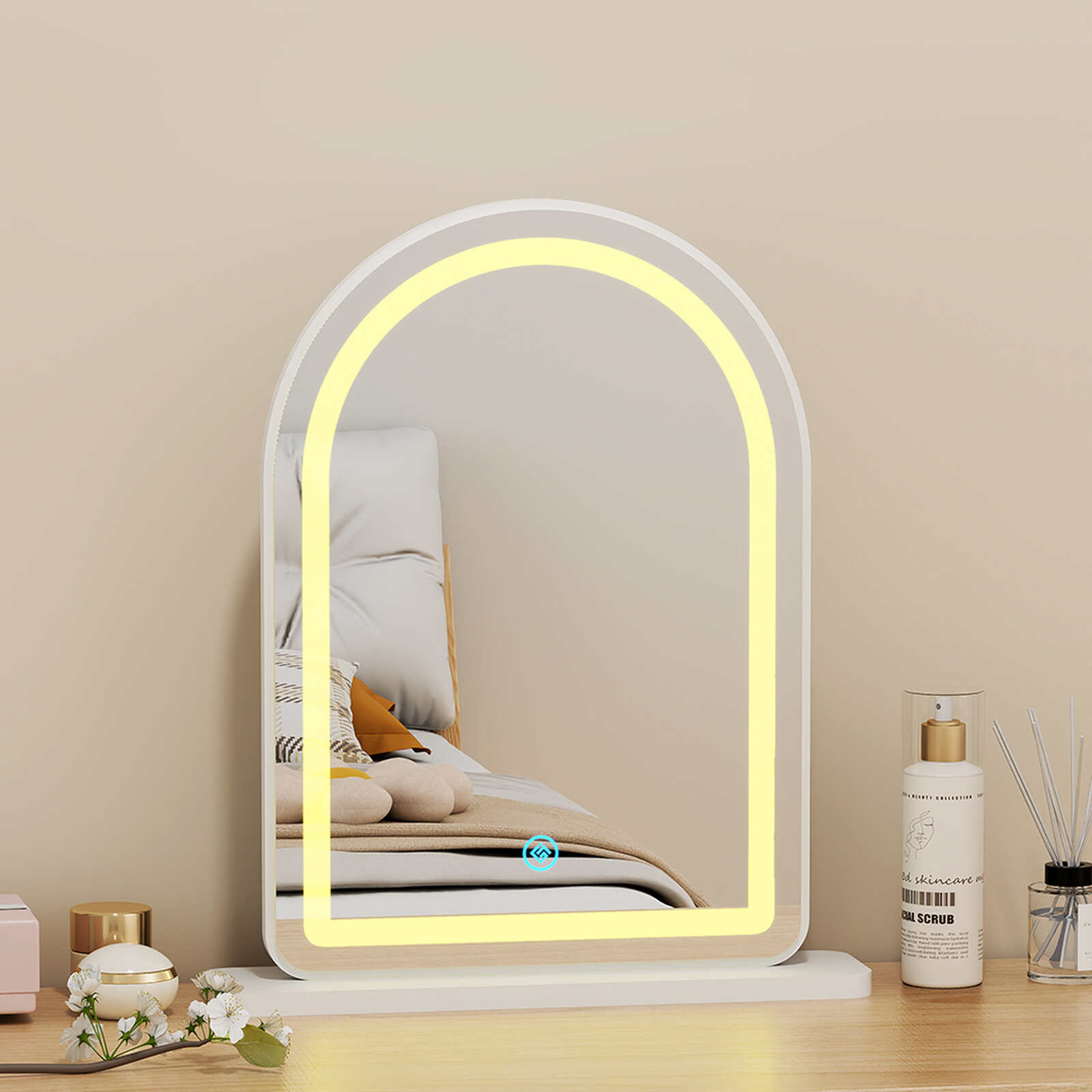 Gương để bàn trắng viền đèn LED