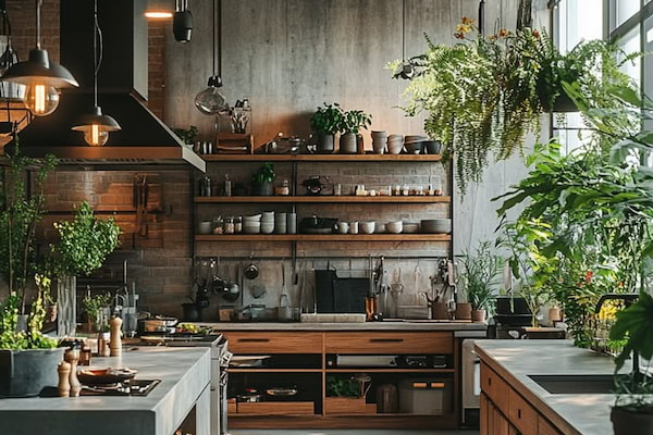 Phòng bếp với phong cách industrial