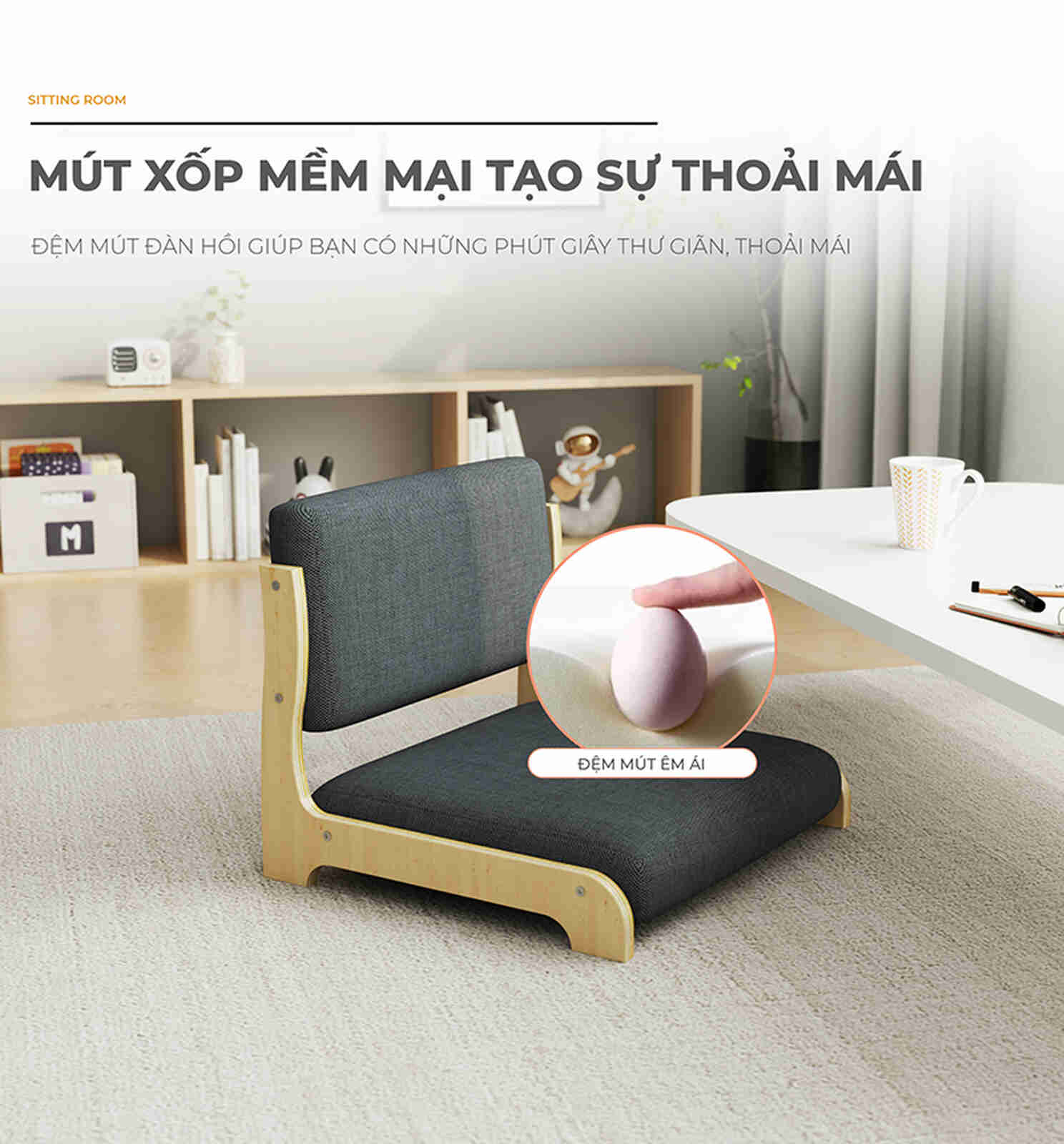 Ghế bệt lưng tựa gỗ vải cao cấp