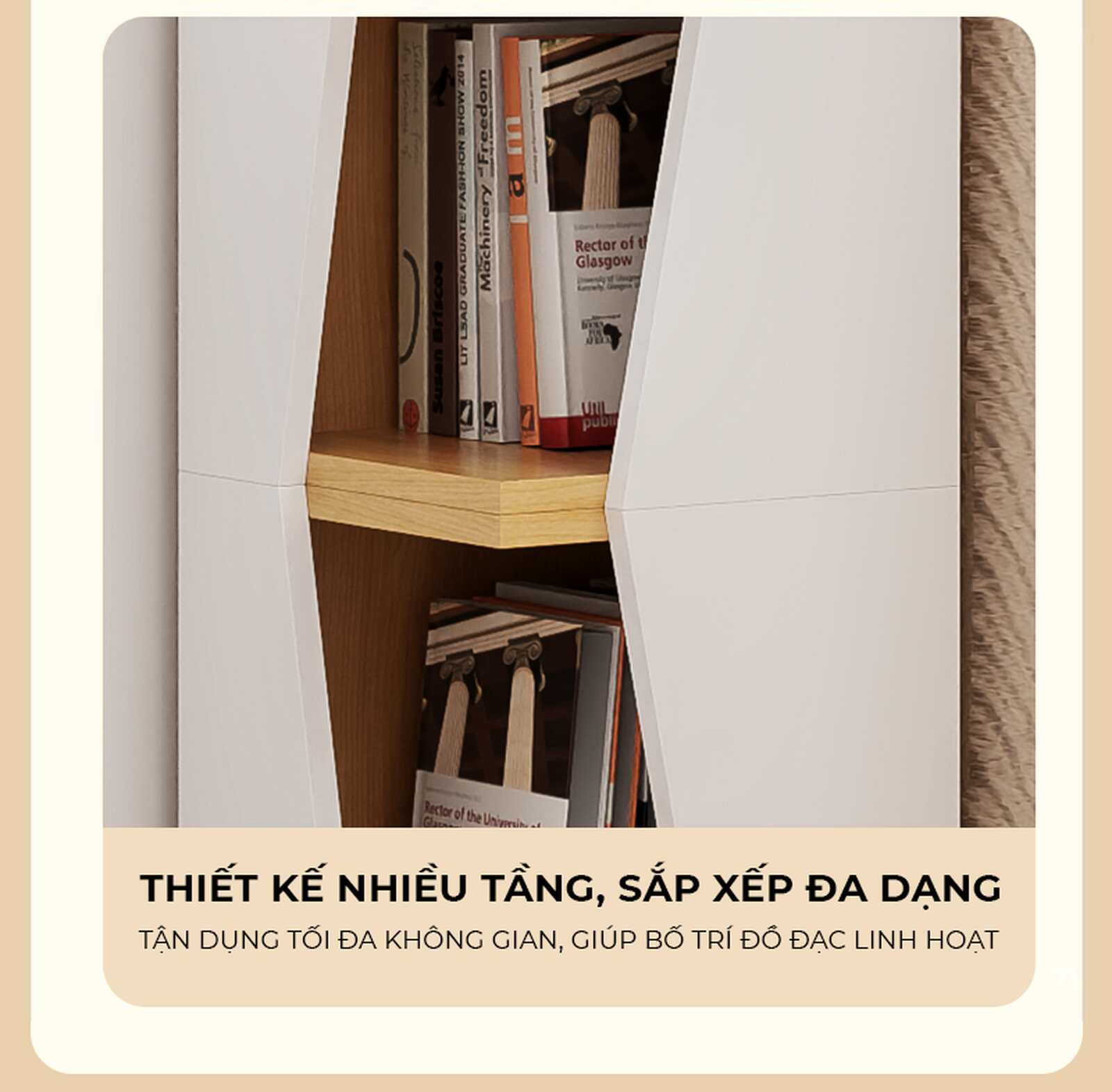 Kệ góc vân gỗ trắng tối giản