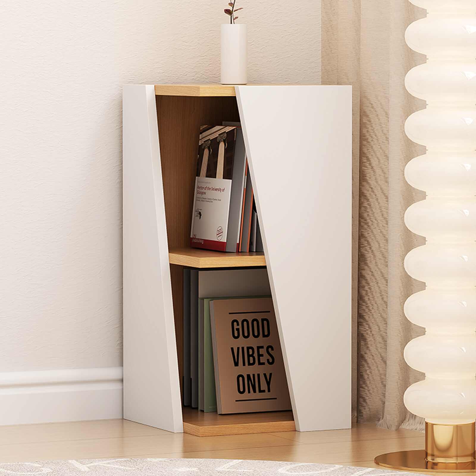 Kệ góc vân gỗ trắng tối giản