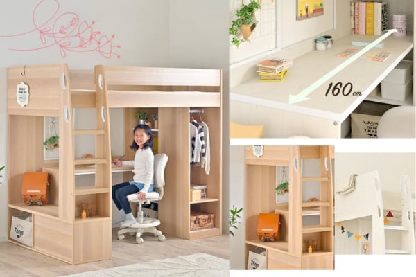 Giường tầng GP357 - Thiết kế nệm ngủ kích thước 1m6 tầng trên và bàn học nhỏ xinh tầng dưới giúp tiết kiệm không gian sinh hoạt