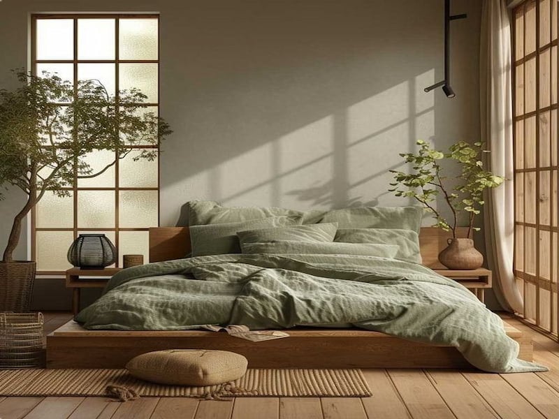 Cây xanh giúp căn phòng ngủ Rustic đầy sức sống
