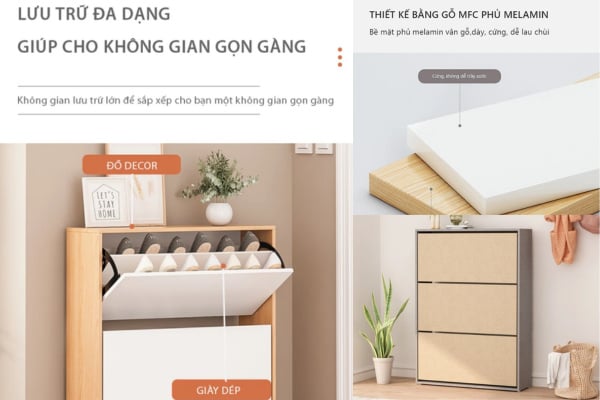 Kệ để giày bằng gỗ công nghiệp là chất liệu được nhiều hộ gia đình yêu thích và lựa chọn