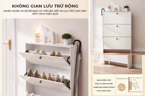 Kệ thông minh GP321 với cánh lật 3 tầng giúp dễ dàng lấy giày dép và tiết kiệm diện tích