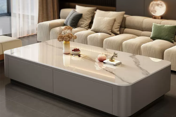 Mẫu bàn trà cao cấp GM167 được bọc da, kết hợp cùng mặt bàn vân đá, mang lại vẻ đẹp hiện đại, sang trọng