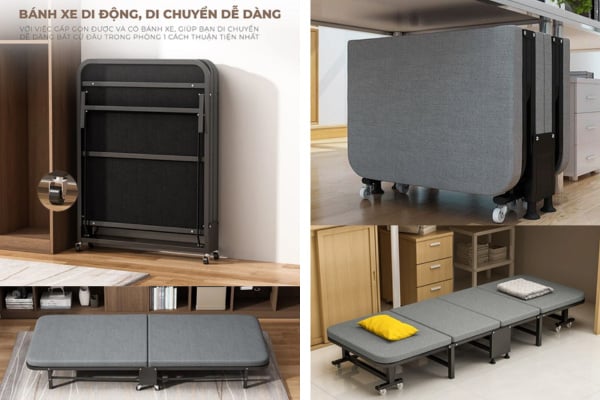 Giường gấp khung sắt phổ biến ở văn phòng công sở, ký túc xá hoặc không gian cần giường ngủ tạm thời