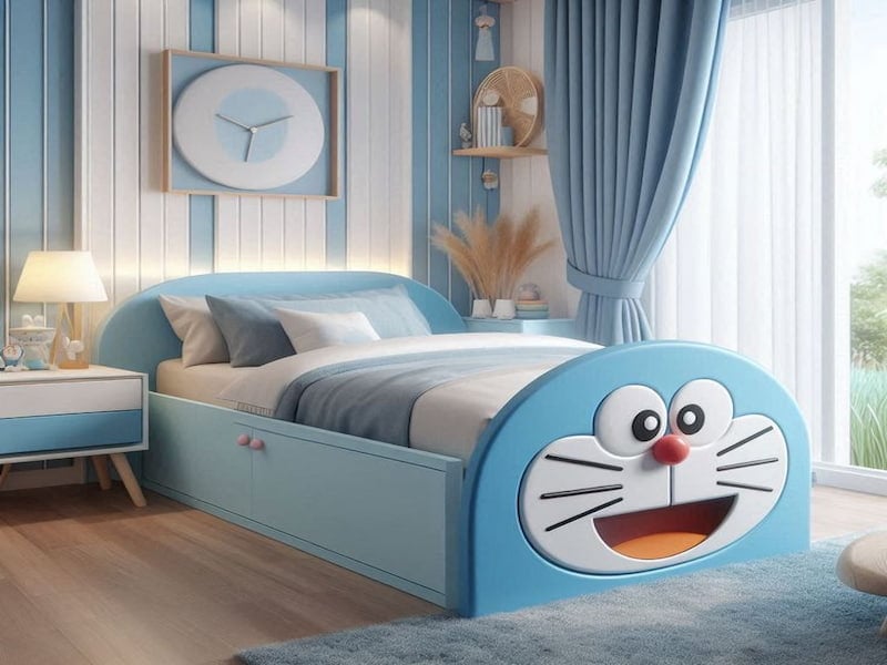 Chiếc giường đơn phù hợp với căn phòng từ kiểu dáng tới màu sắc