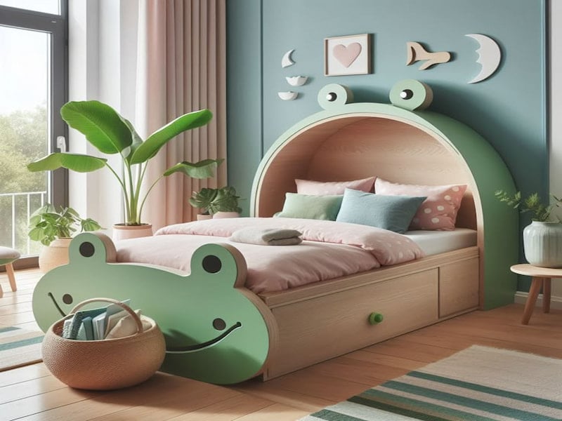 Chiếc giường với tông màu pastel trung tính